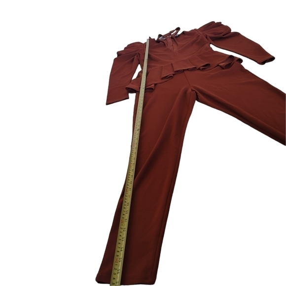 Revamped ruffled peplum skinny brown two piece women jumpsuit US L never worn - Picture 11 of 13